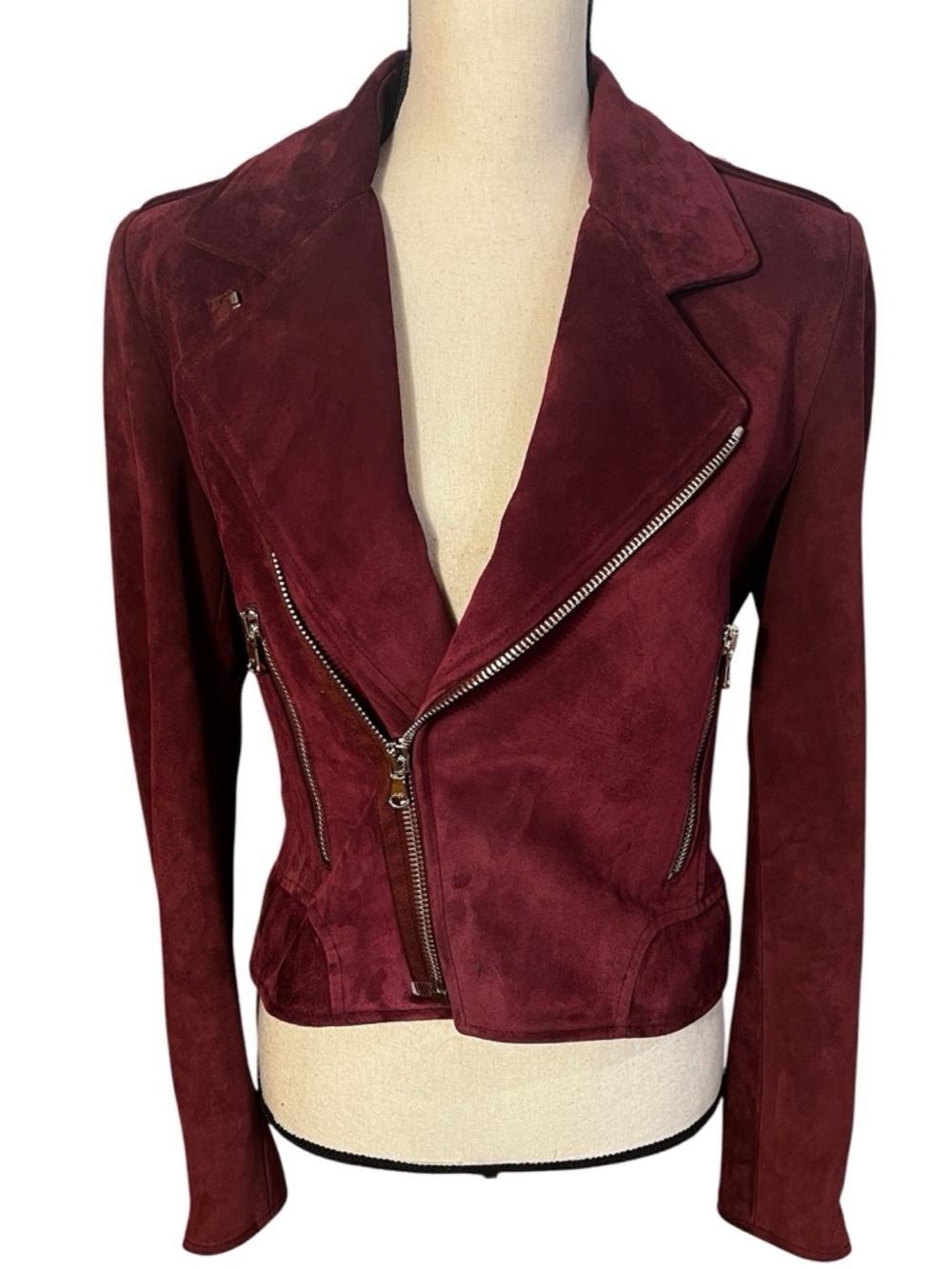 Susan Bender New York Burgundy Suede Biker Jacket Sz- 8